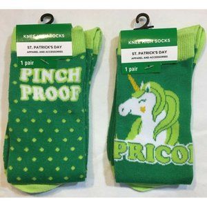 St Patrick's Day Knee High Socks Green Pinch Proof Lepricorn Adult One Size Fits